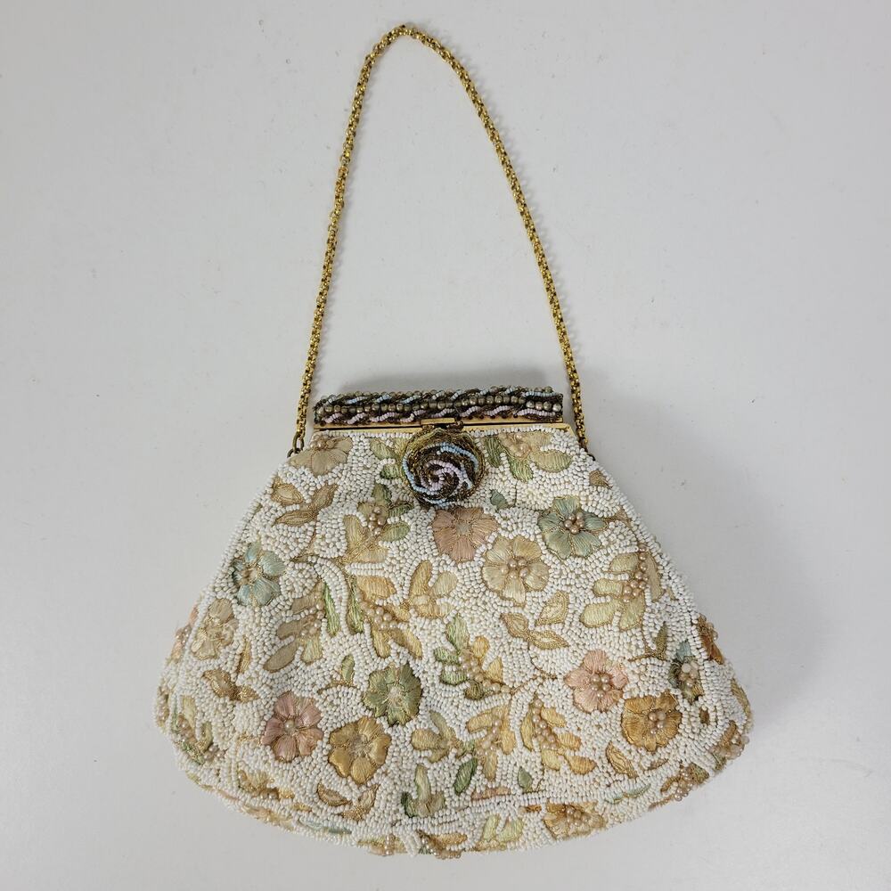 VTG Jolle’s Beaded Embroidered Handbag Mirror Change Purse